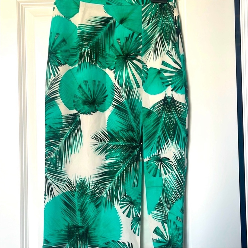 Kookai Green and White Midi Pencil Skirt with Slit
